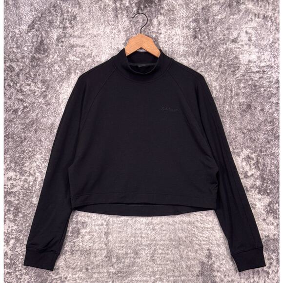 Lululemon Sweatshirt 8 Women Black Up High Script Embroidered Crop Relax Sweater - Picture 1 of 7
